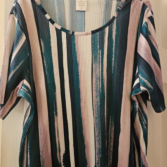 Cuddl Duds super soft lavender Pink multicolor striped short sleeve large - Picture 2 of 8